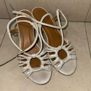 Sezane Gloria heeled sandal in white snakeskin